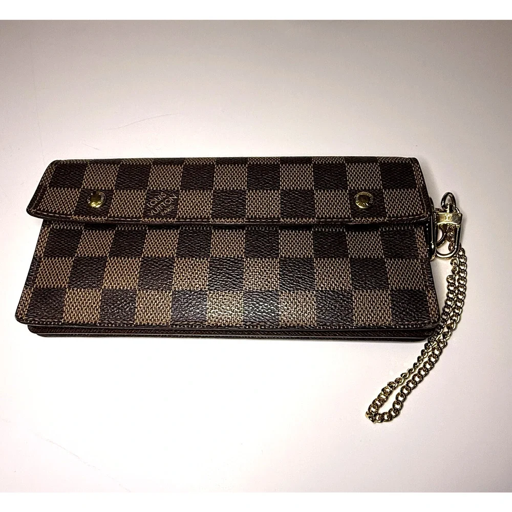 Louis Vuitton Ebene Damier Portefeuille Acordion Wallet Wristlet Authentic Bag